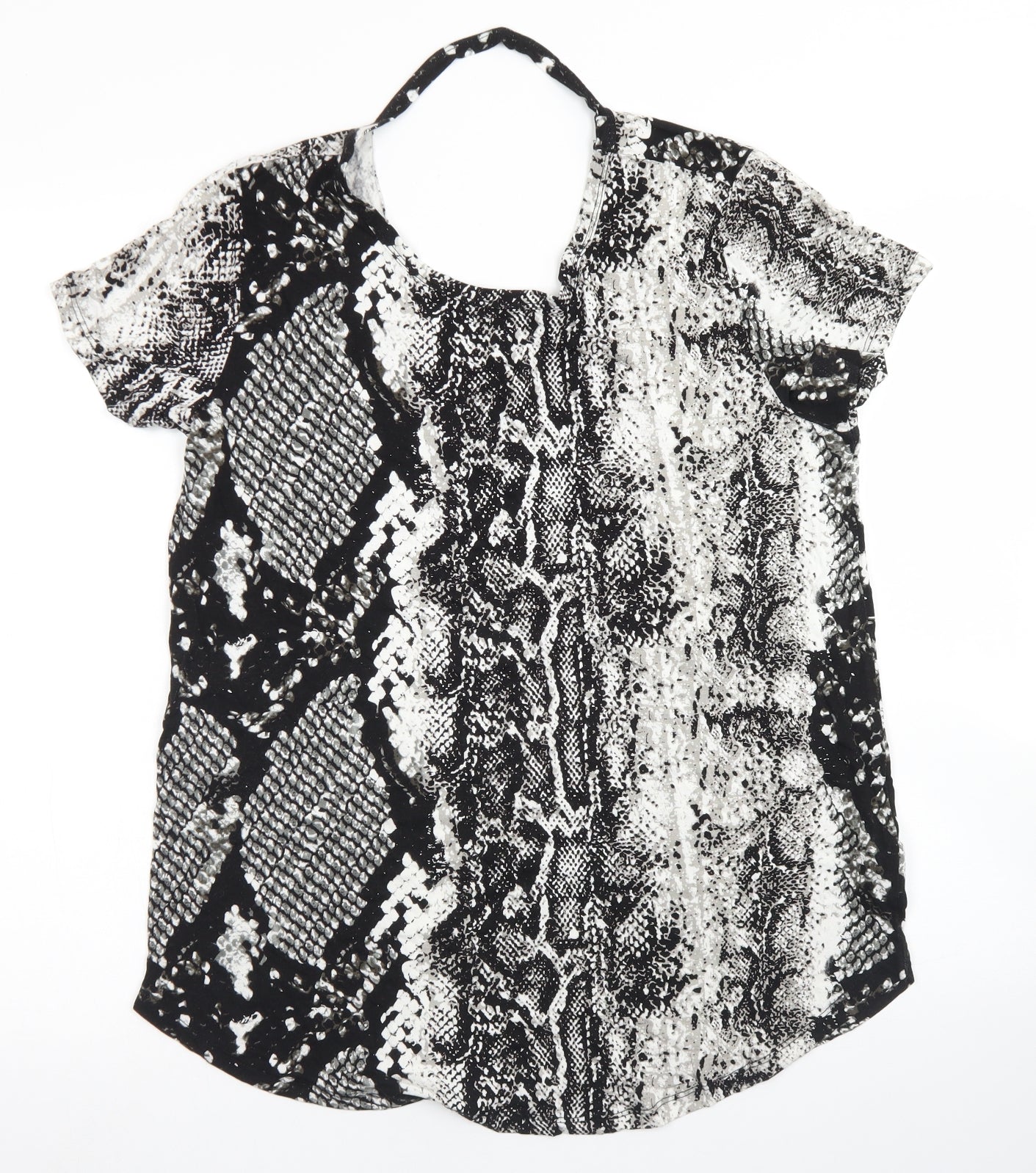 Real Woman Womens Black Animal Print Viscose Basic T-Shirt Size M Round Neck