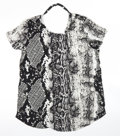 Real Woman Womens Black Animal Print Viscose Basic T-Shirt Size M Round Neck