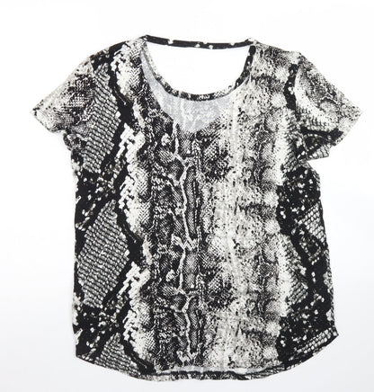 Real Woman Womens Black Animal Print Viscose Basic T-Shirt Size M Round Neck