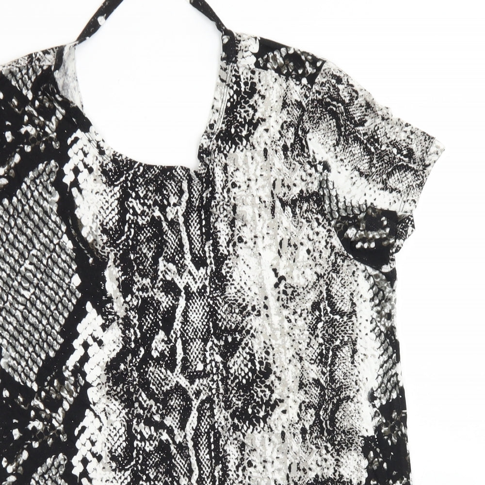 Real Woman Womens Black Animal Print Viscose Basic T-Shirt Size M Round Neck