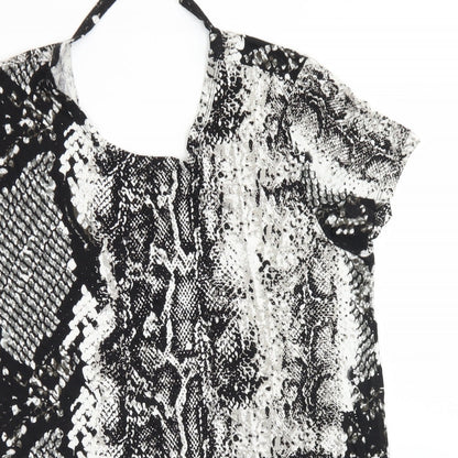 Real Woman Womens Black Animal Print Viscose Basic T-Shirt Size M Round Neck