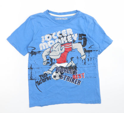 Additional front view of Cherokee boys’ blue cotton basic t-shirt, size 7-8, years crew neck