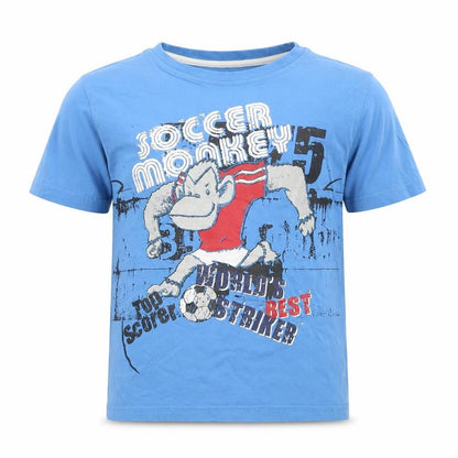 Front view of Cherokee boys’ blue cotton basic t-shirt, size 7-8, years crew neck