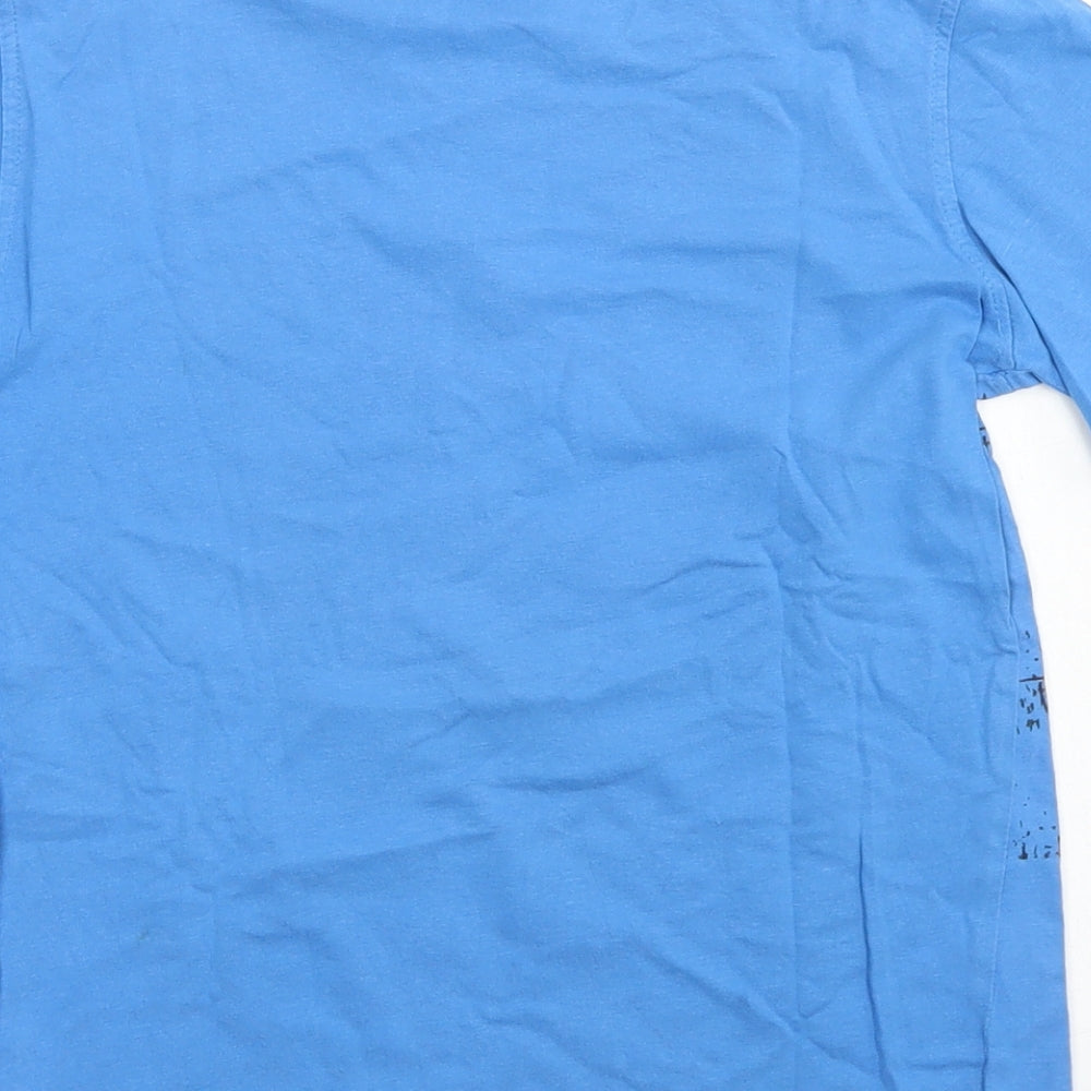 Brand and care label for Cherokee boys’ blue cotton basic t-shirt, size 7-8, years crew neck