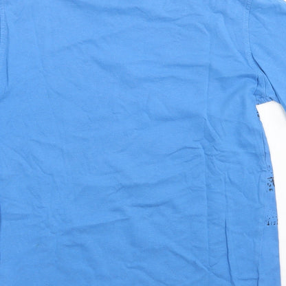 Brand and care label for Cherokee boys’ blue cotton basic t-shirt, size 7-8, years crew neck
