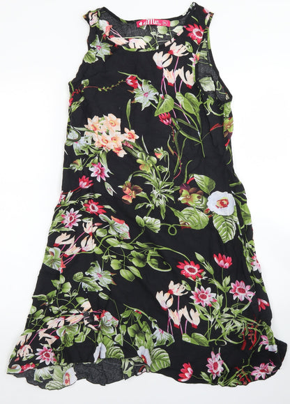 4Me Womens Black Floral Polyester Skater Dress  Size XS  Round Neck Zip
