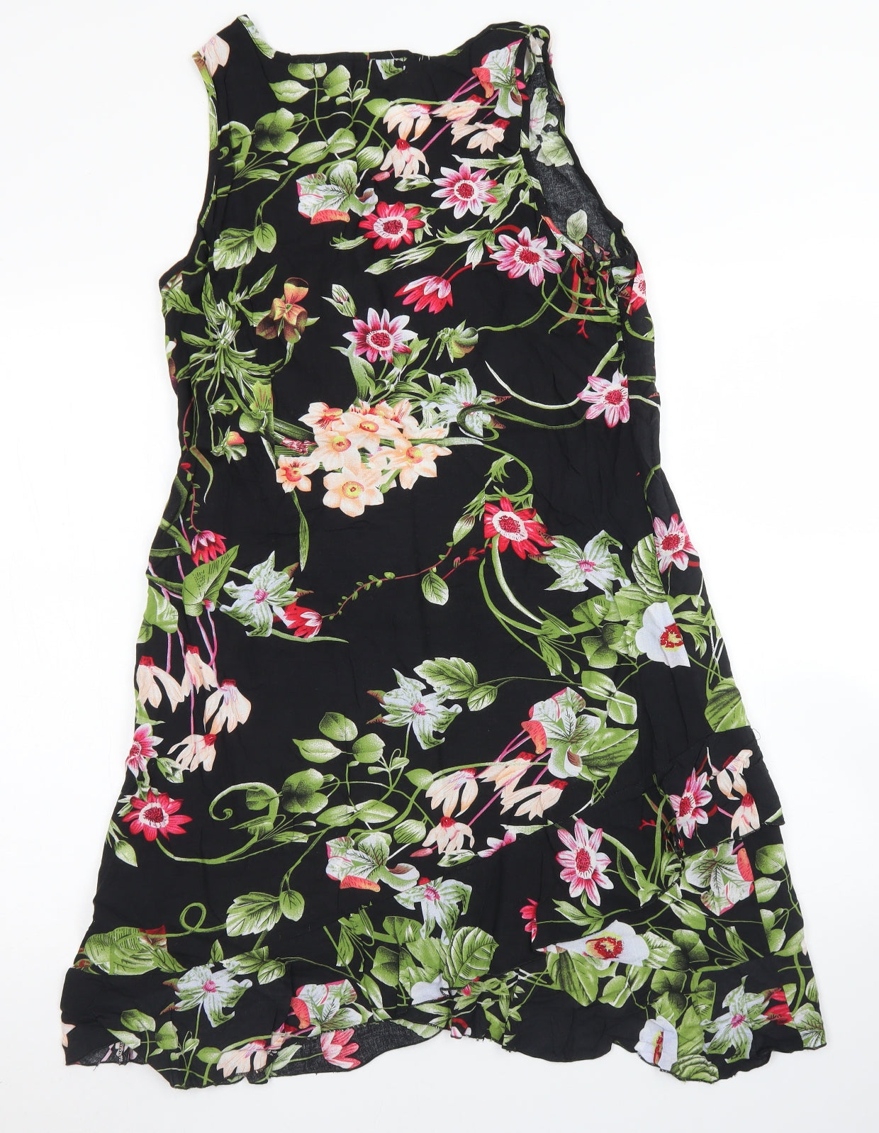 4Me Womens Black Floral Polyester Skater Dress  Size XS  Round Neck Zip