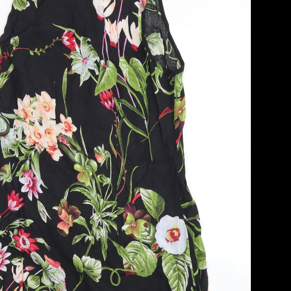 4Me Womens Black Floral Polyester Skater Dress  Size XS  Round Neck Zip