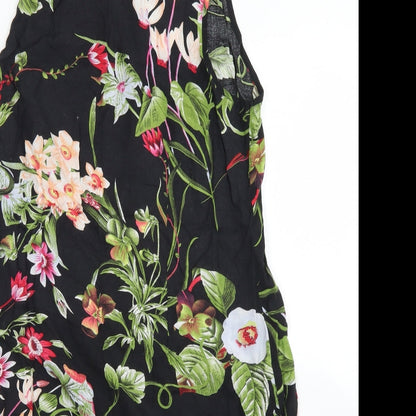 4Me Womens Black Floral Polyester Skater Dress  Size XS  Round Neck Zip