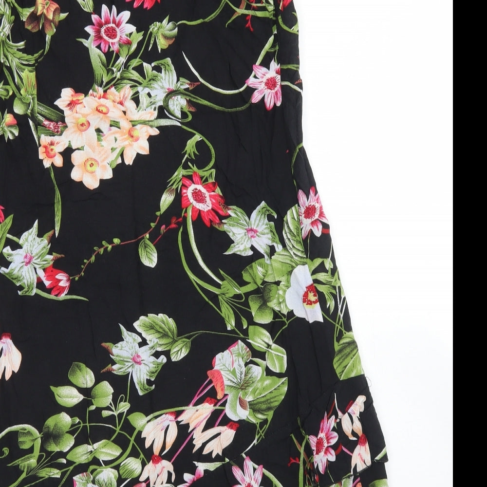 4Me Womens Black Floral Polyester Skater Dress  Size XS  Round Neck Zip