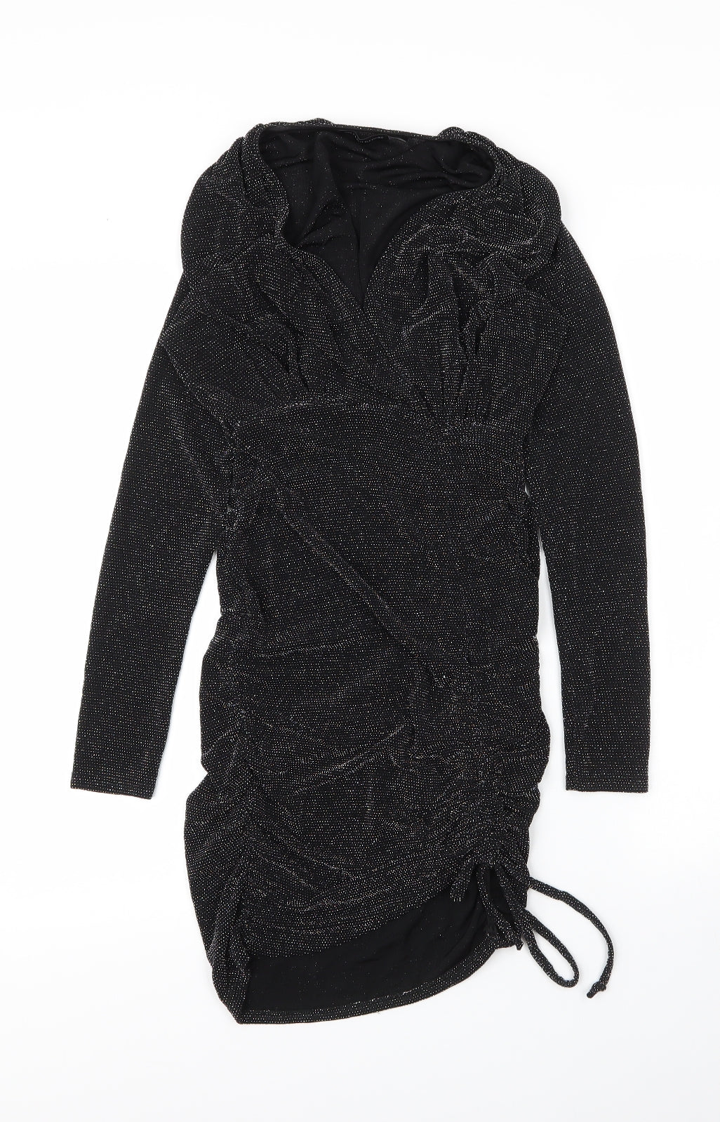 PRETTYLITTLETHING Womens Black  Nylon Bodycon  Size 8  V-Neck