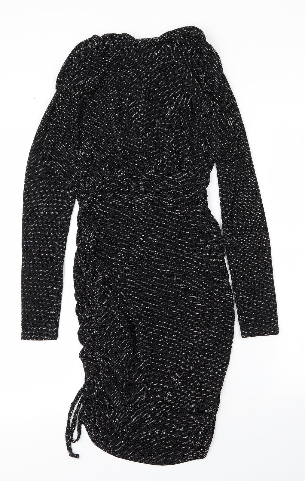 PRETTYLITTLETHING Womens Black  Nylon Bodycon  Size 8  V-Neck