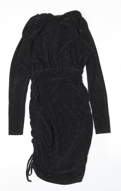 PRETTYLITTLETHING Womens Black  Nylon Bodycon  Size 8  V-Neck