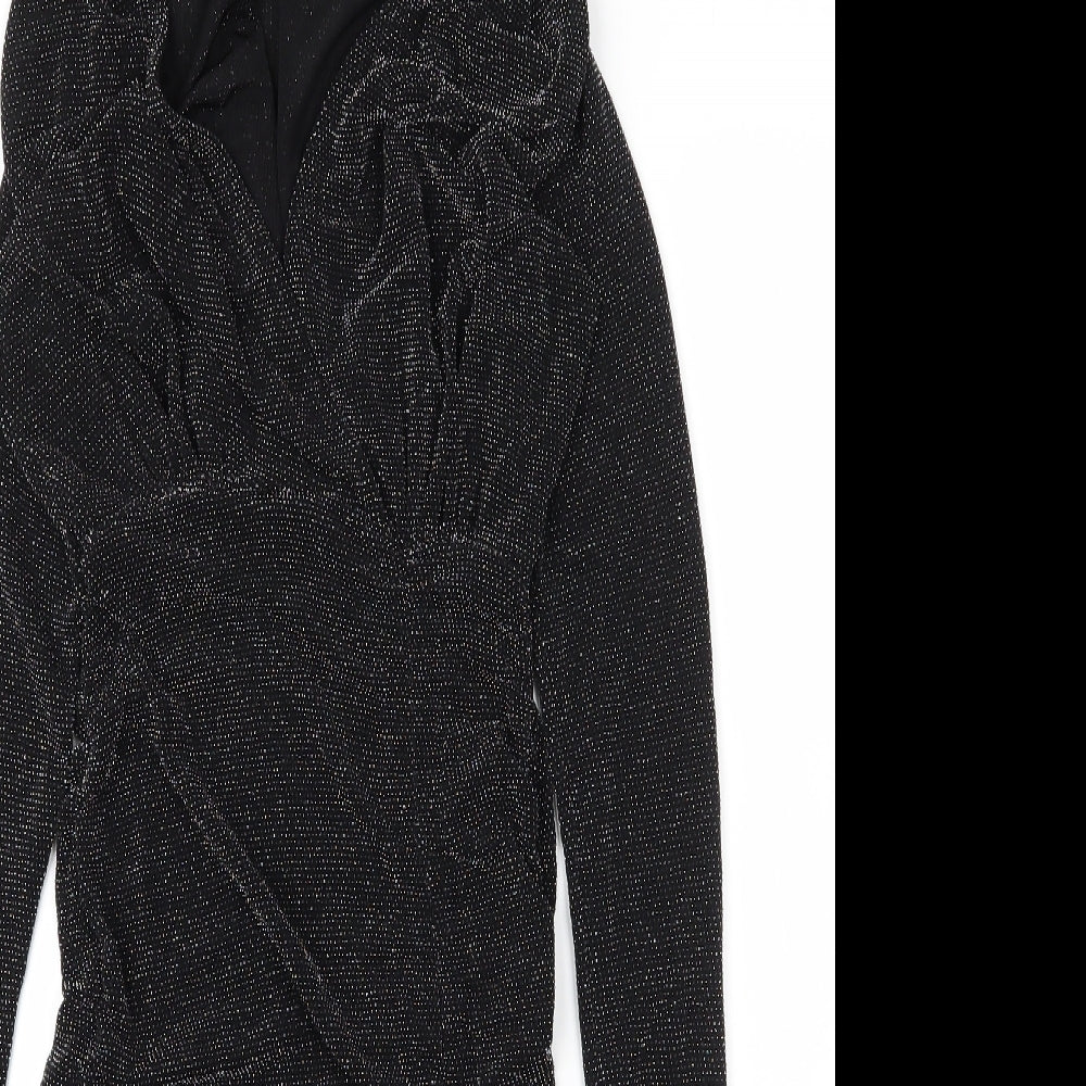 PRETTYLITTLETHING Womens Black  Nylon Bodycon  Size 8  V-Neck