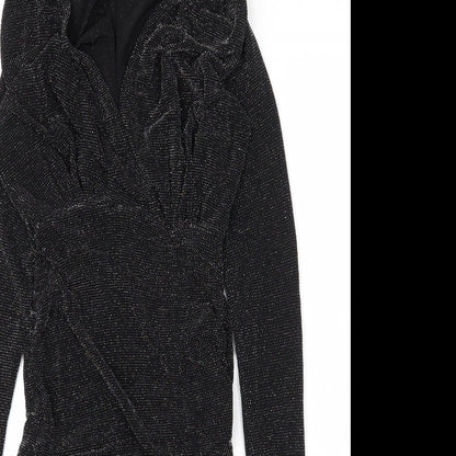 PRETTYLITTLETHING Womens Black  Nylon Bodycon  Size 8  V-Neck