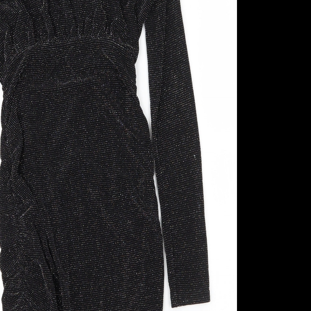 PRETTYLITTLETHING Womens Black  Nylon Bodycon  Size 8  V-Neck