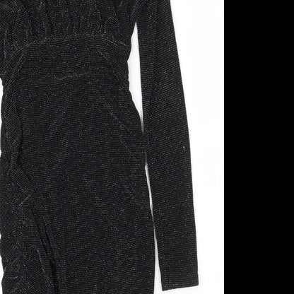 PRETTYLITTLETHING Womens Black  Nylon Bodycon  Size 8  V-Neck