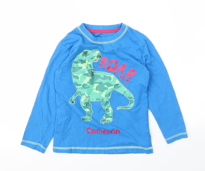 Preworn Boys Blue  Cotton Basic T-Shirt Size 6 Years Round Neck  - Dinosaur