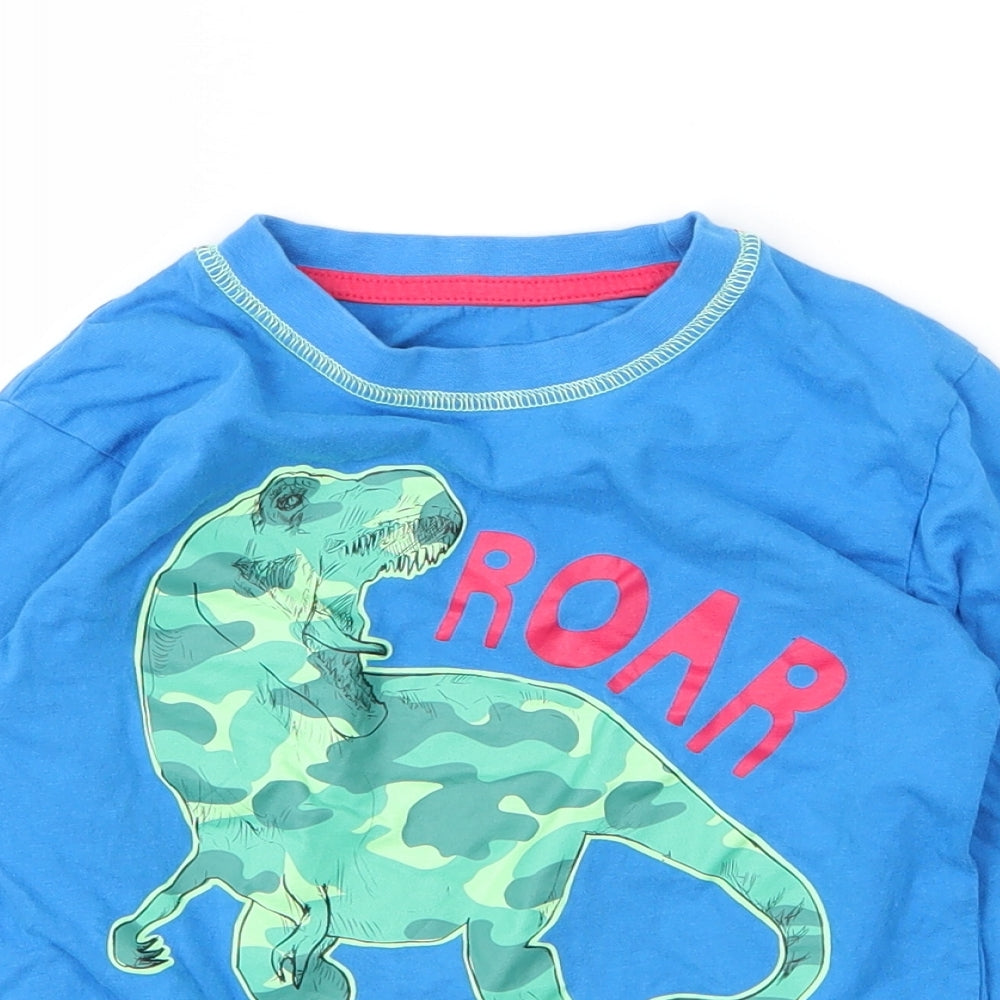 Preworn Boys Blue  Cotton Basic T-Shirt Size 6 Years Round Neck  - Dinosaur