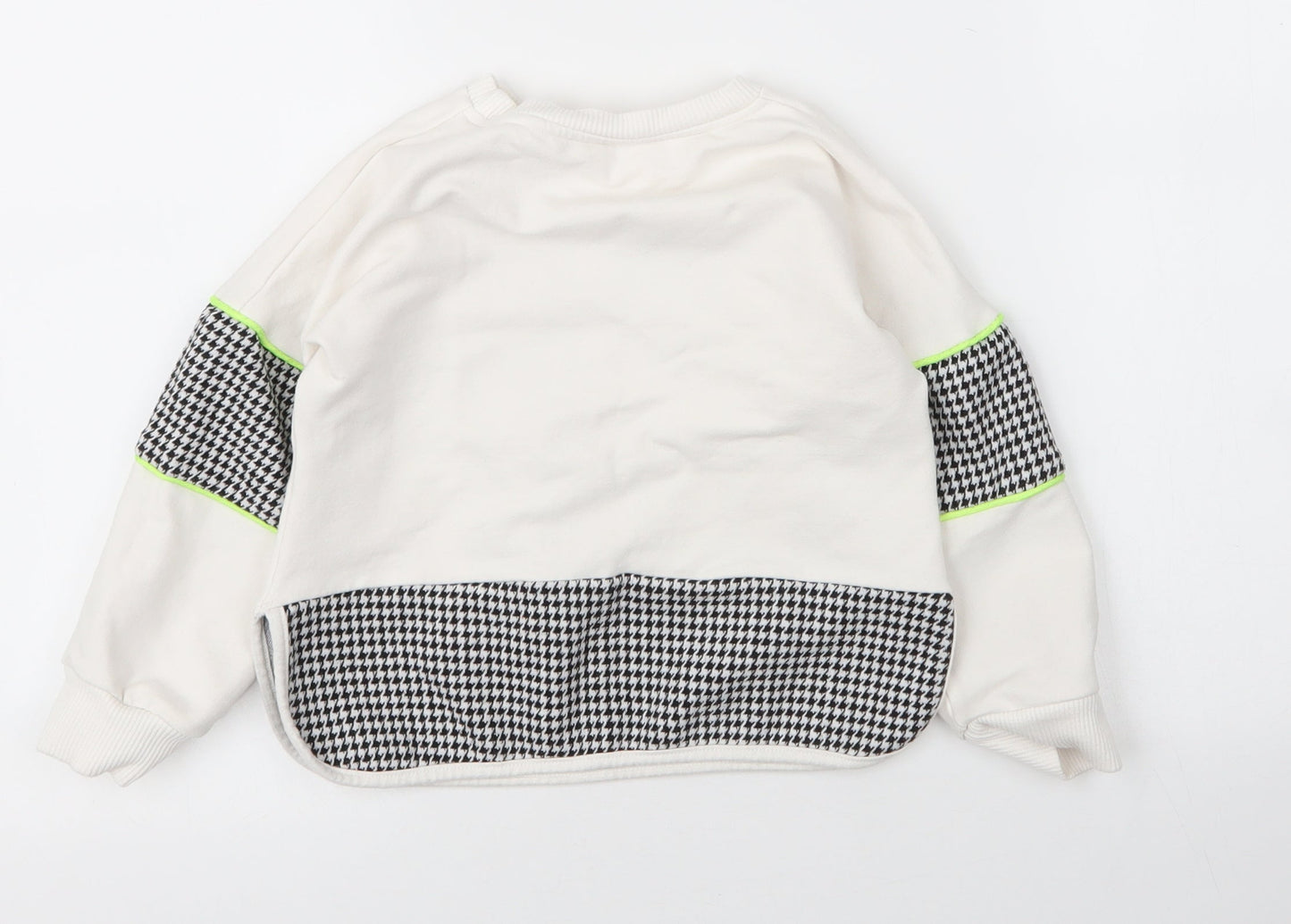 Flamingo Girls White Round Neck Houndstooth Cotton Pullover Jumper Size 6 Years
