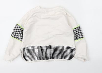Flamingo Girls White Round Neck Houndstooth Cotton Pullover Jumper Size 6 Years
