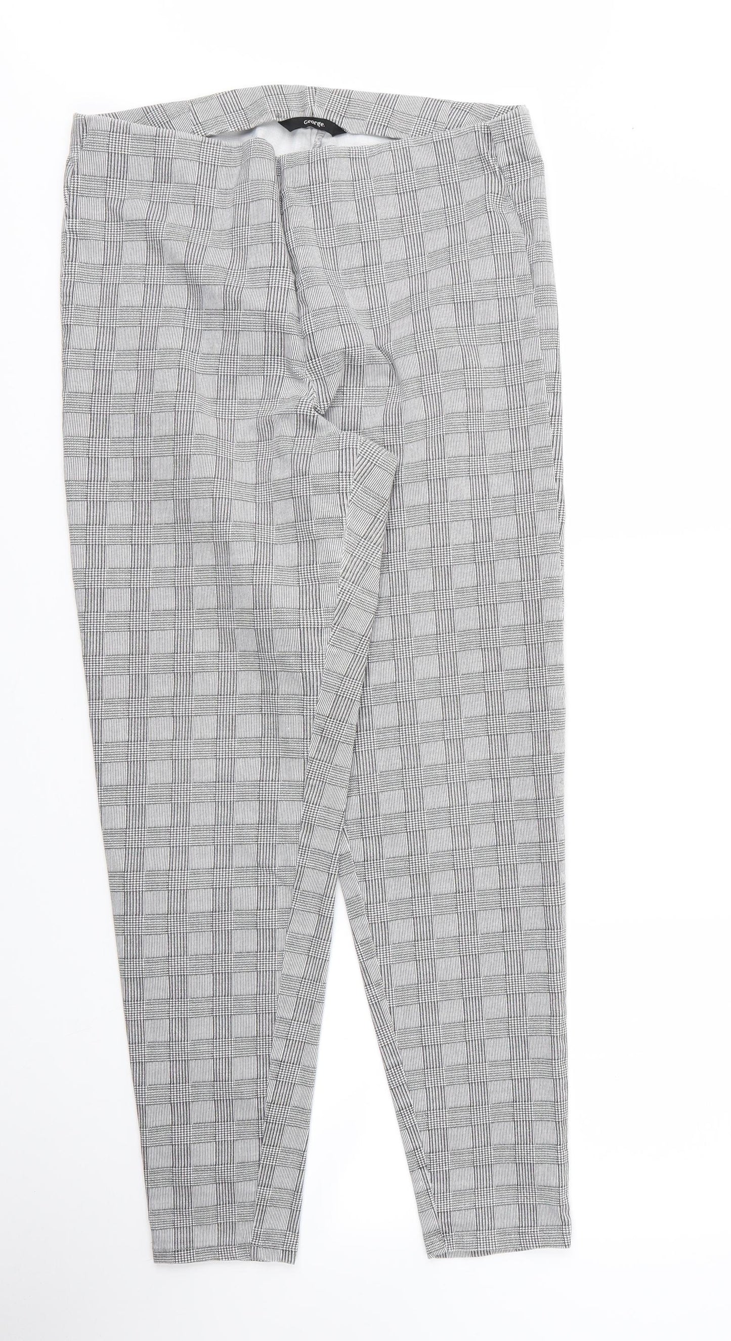 George Womens Grey Houndstooth Cotton Carrot Trousers Size 14 L26 in Regular