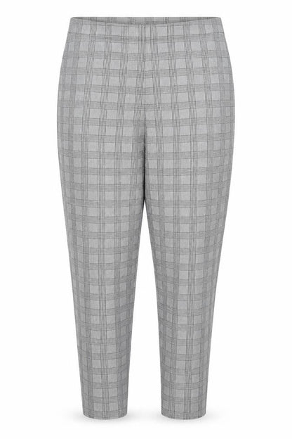 Front view of George women’s grey houndstooth cotton carrot trousers, size UK 14, 26-inch leg regular