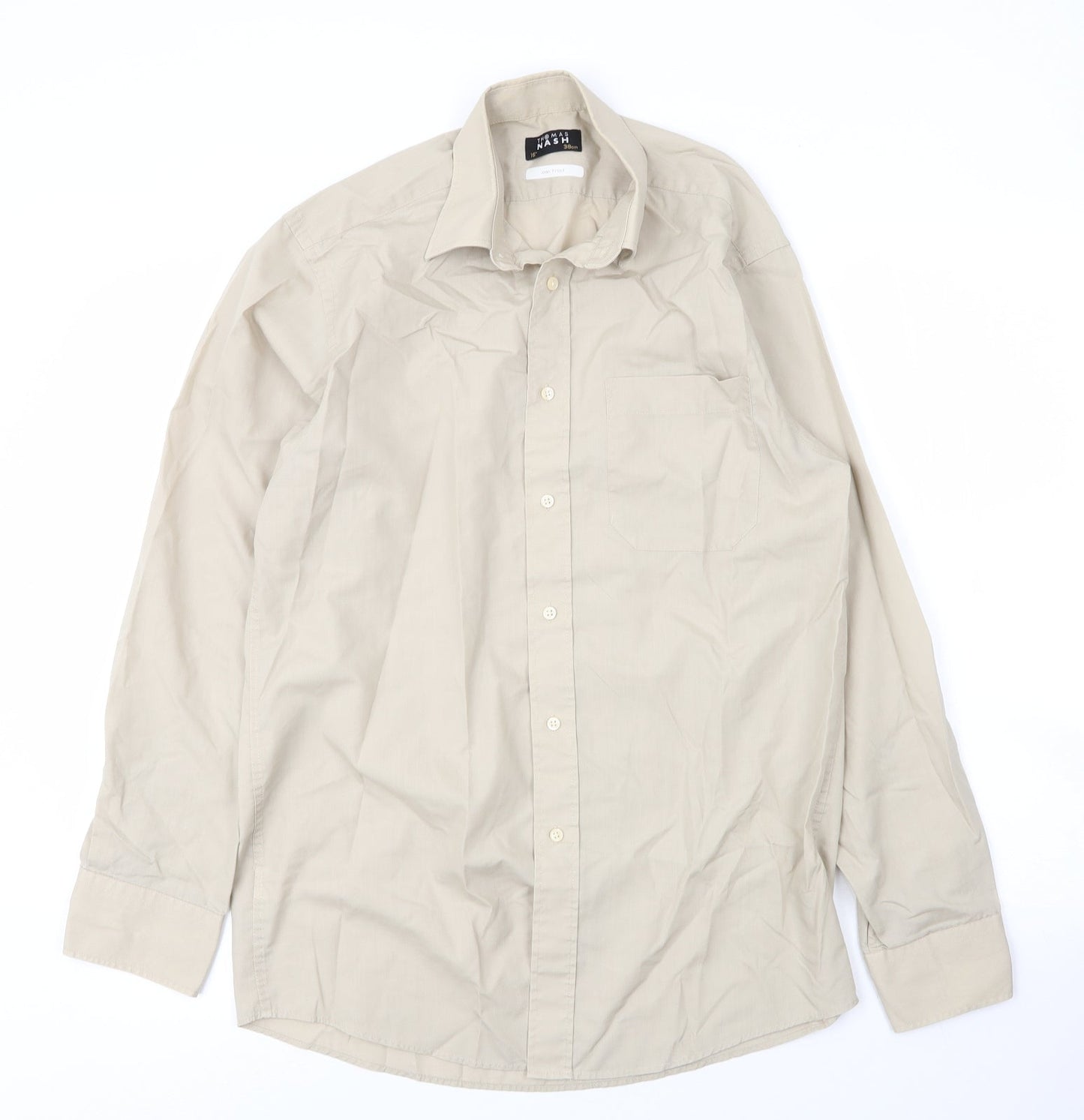 Mens UK Size 15 Debenhams Beige  Button-Up Long Sleeve Casual Shirt