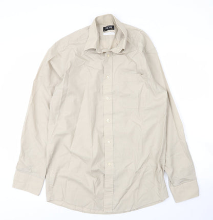 Mens UK Size 15 Debenhams Beige  Button-Up Long Sleeve Casual Shirt