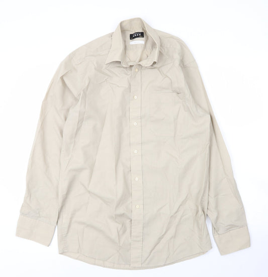 Mens UK Size 15 Debenhams Beige  Button-Up Long Sleeve Casual Shirt
