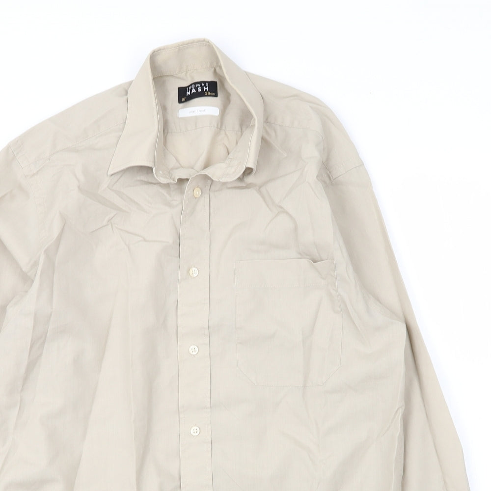 Mens UK Size 15 Debenhams Beige  Button-Up Long Sleeve Casual Shirt