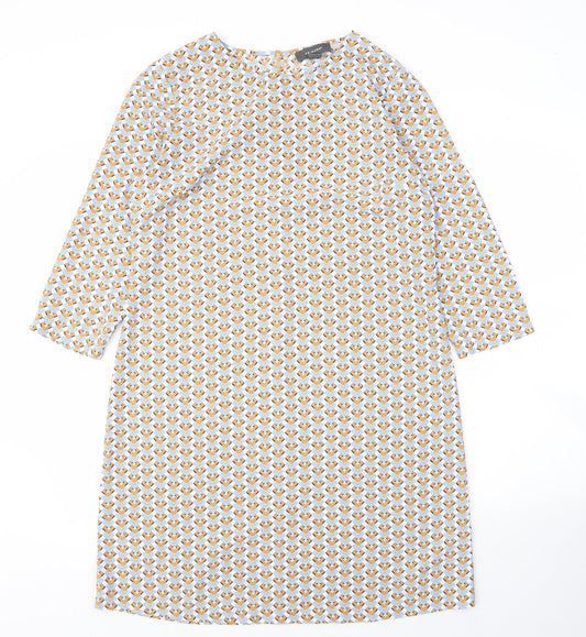 Primark Womens Yellow Geometric Polyester Shift  Size 12  Roll Neck Button