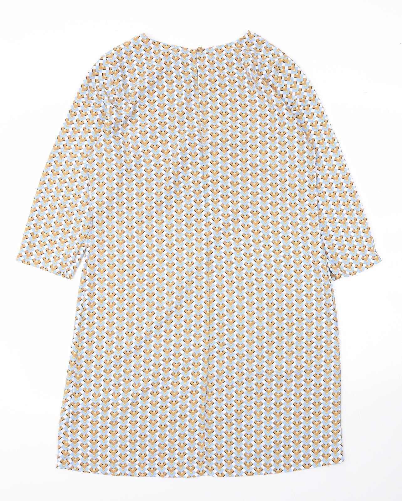 Primark Womens Yellow Geometric Polyester Shift  Size 12  Roll Neck Button