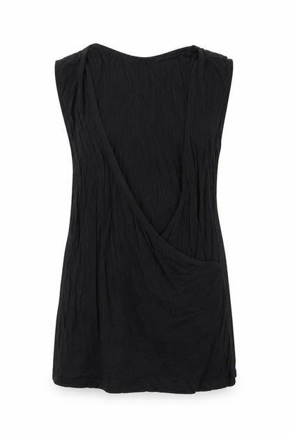 Front view of LASCANA women’s black viscose basic blouse, size S, scoop neck