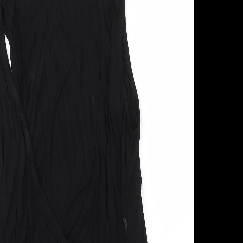 Close-up detail of LASCANA women’s black viscose basic blouse, size S, scoop neck
