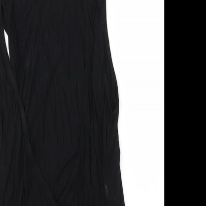 Close-up detail of LASCANA women’s black viscose basic blouse, size S, scoop neck