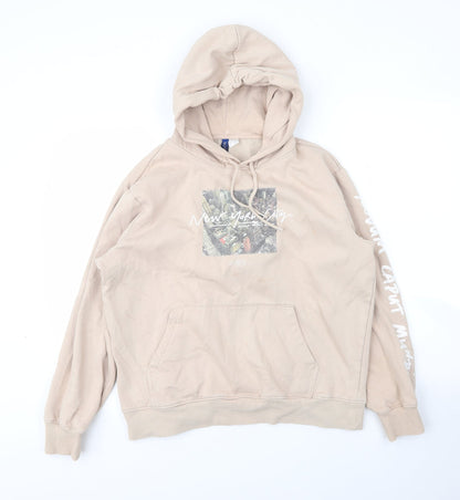 H&M Womens Beige  Cotton Pullover Hoodie Size M