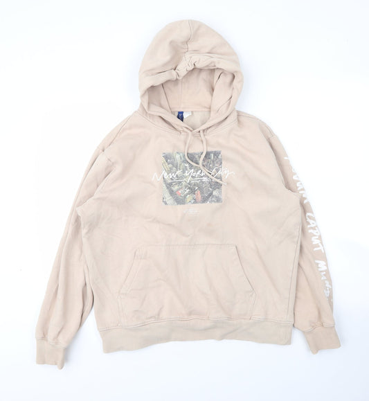 H&M Womens Beige  Cotton Pullover Hoodie Size M