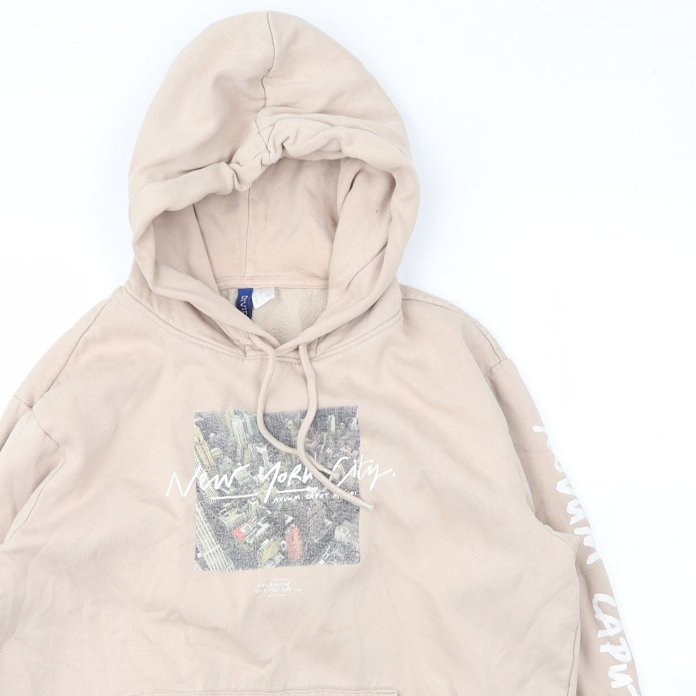 H&M Womens Beige  Cotton Pullover Hoodie Size M