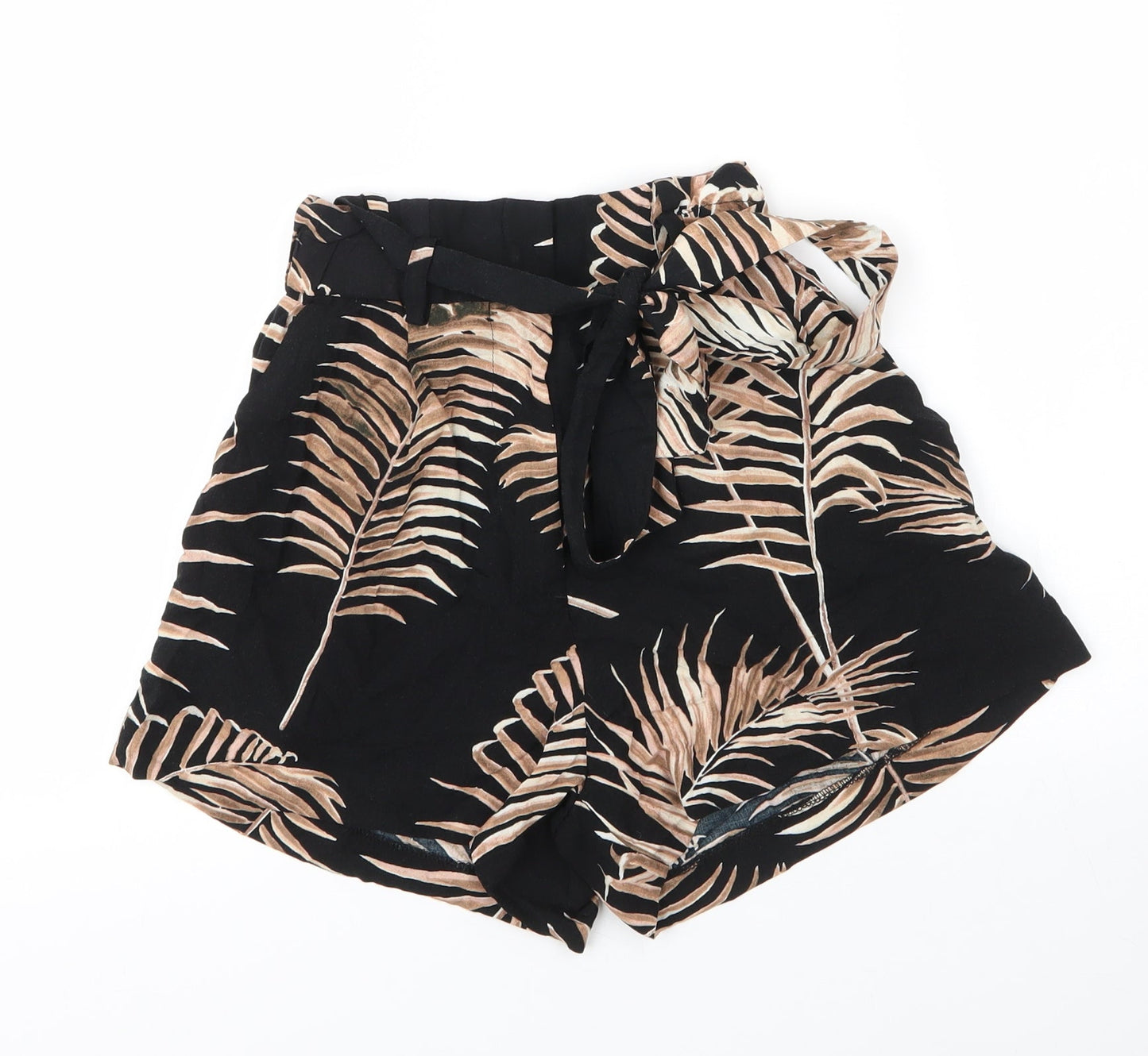 H&M Womens Beige Floral Viscose Paperbag Shorts Size 4  Regular Drawstring