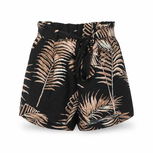 H&M Womens Beige Floral Viscose Paperbag Shorts Size 4  Regular Drawstring