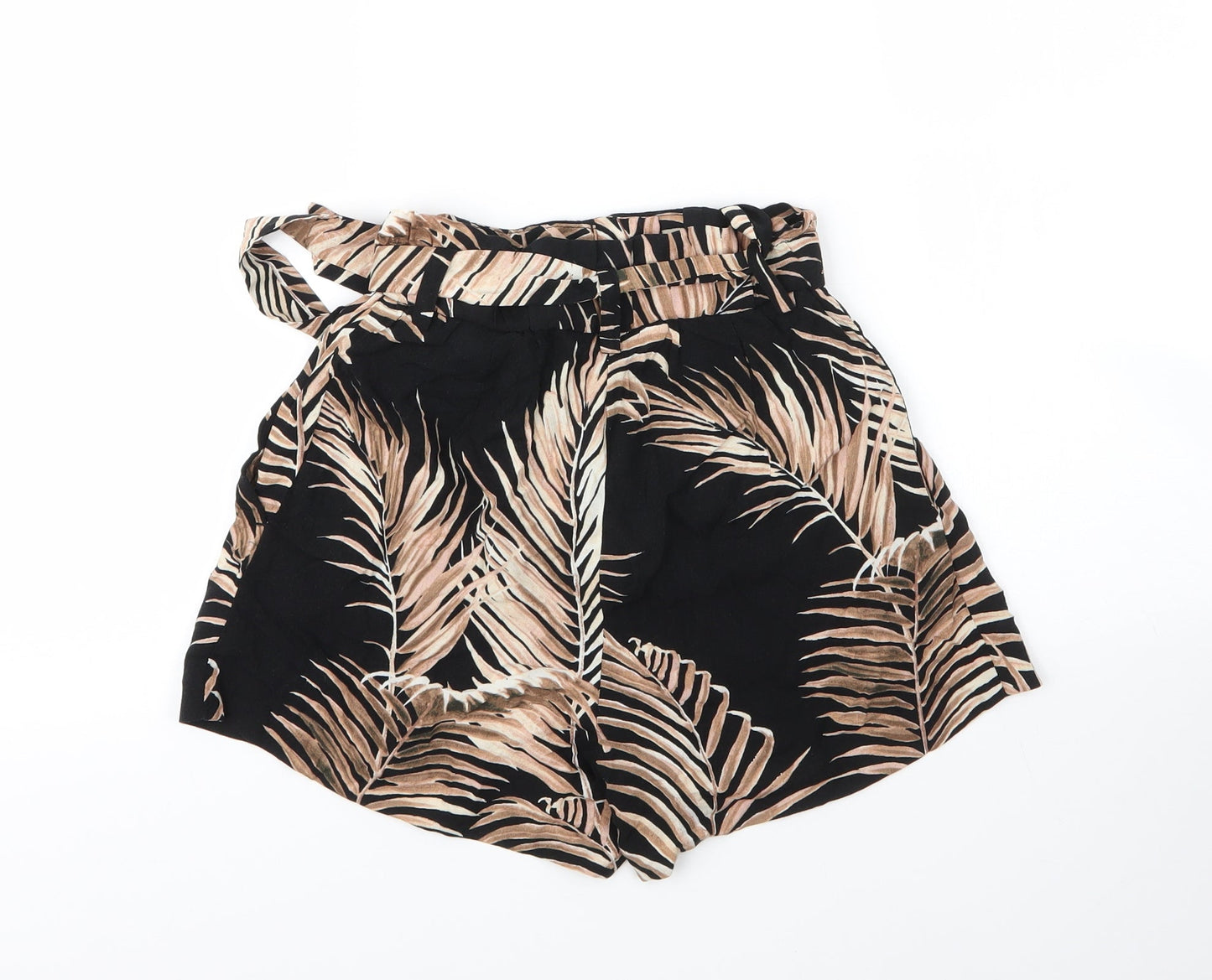 H&M Womens Beige Floral Viscose Paperbag Shorts Size 4  Regular Drawstring