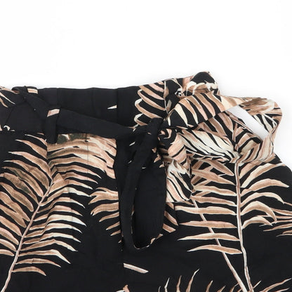 H&M Womens Beige Floral Viscose Paperbag Shorts Size 4  Regular Drawstring