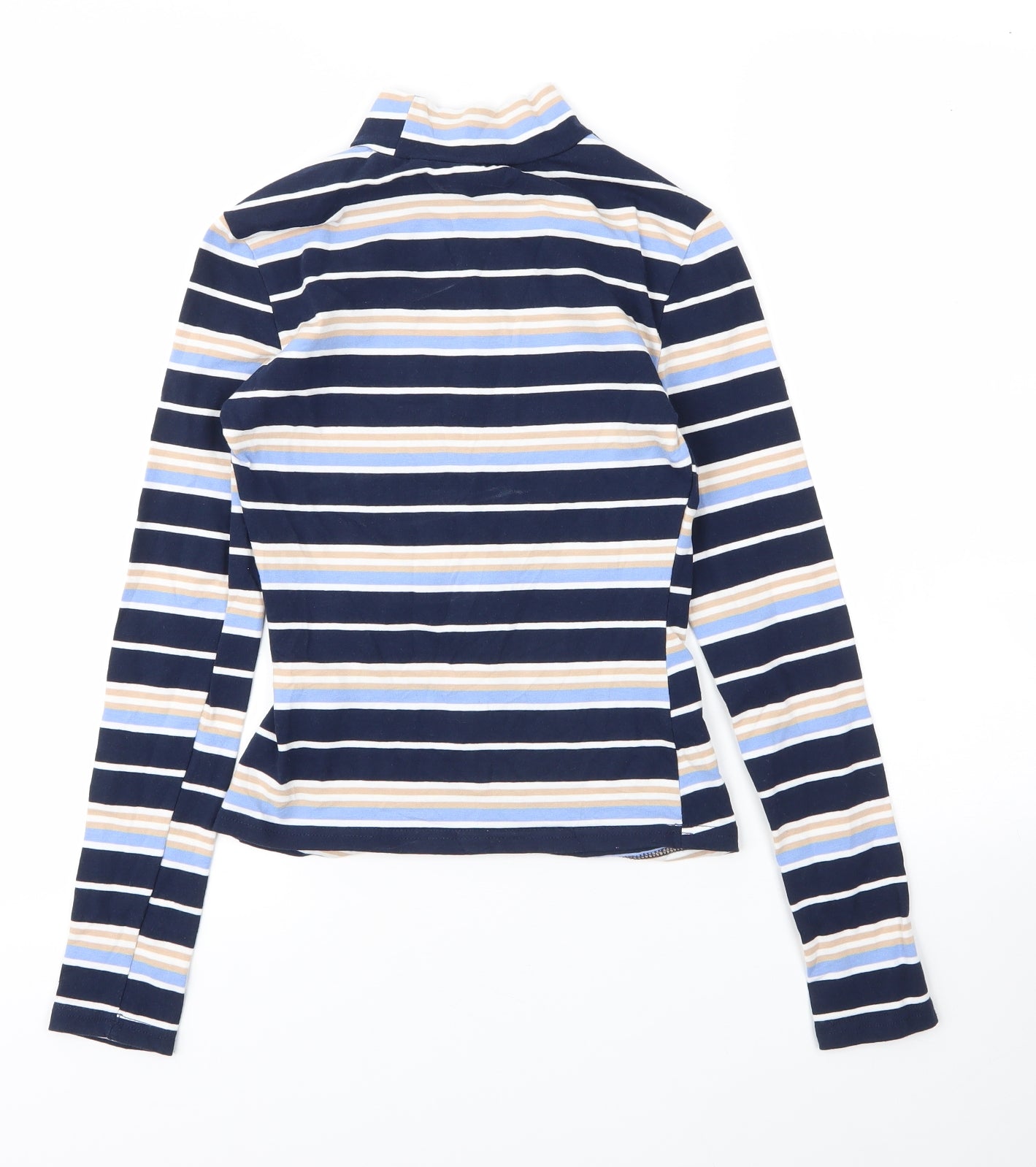 SheIn Womens Blue Striped Cotton Basic T-Shirt Size XS Mock Neck