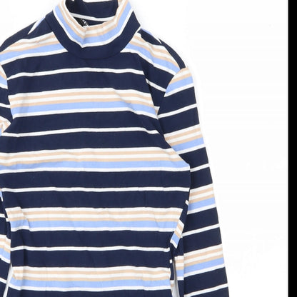 SheIn Womens Blue Striped Cotton Basic T-Shirt Size XS Mock Neck