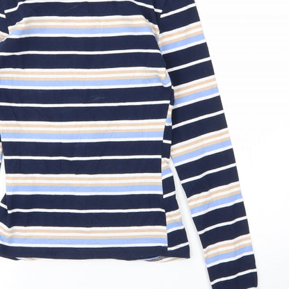 SheIn Womens Blue Striped Cotton Basic T-Shirt Size XS Mock Neck