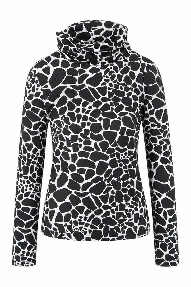Front view of SHEIN women’s beige animal print polyester basic t-shirt, size XS, roll neck - giraffe print