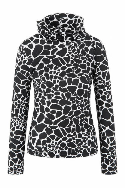 Front view of SHEIN women’s beige animal print polyester basic t-shirt, size XS, roll neck - giraffe print