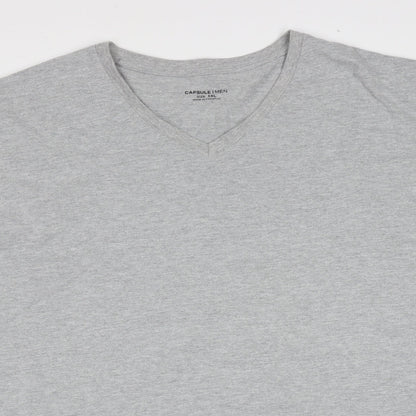 CAPSULE Mens Grey  Cotton  T-Shirt  V-Neck  - 5XL