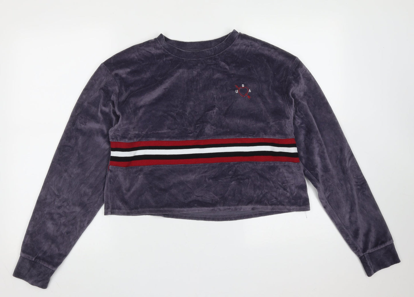 Topshop Womens Purple Striped Cotton Pullover Sweatshirt Size 8   - cropped
